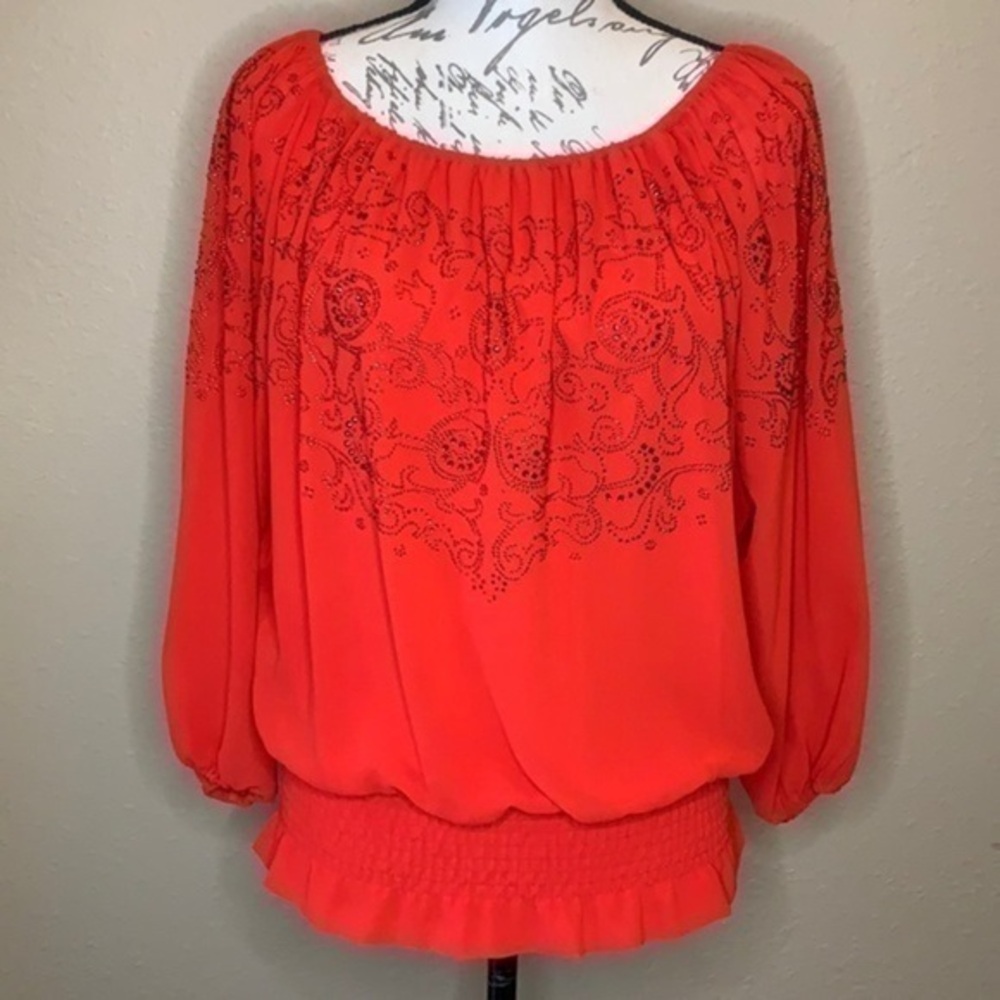 FREE with purchase! Colleen Lopez beaded on or off shoulder top red S